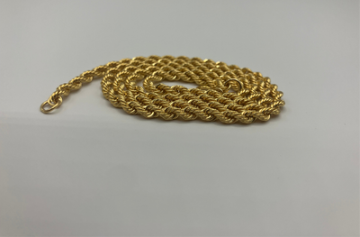 Real Solid 18K Yellow Gold Rope Chain 3mm 18"