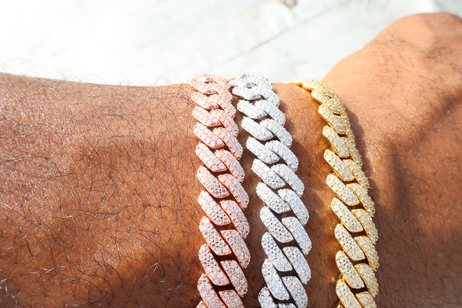 Men's 10mm Cuban Link Bracelet | 925 Sterling Silver | 7" & 8" Lengths | Silver, Rose Gold & Yellow Gold | Masterful Moissanite