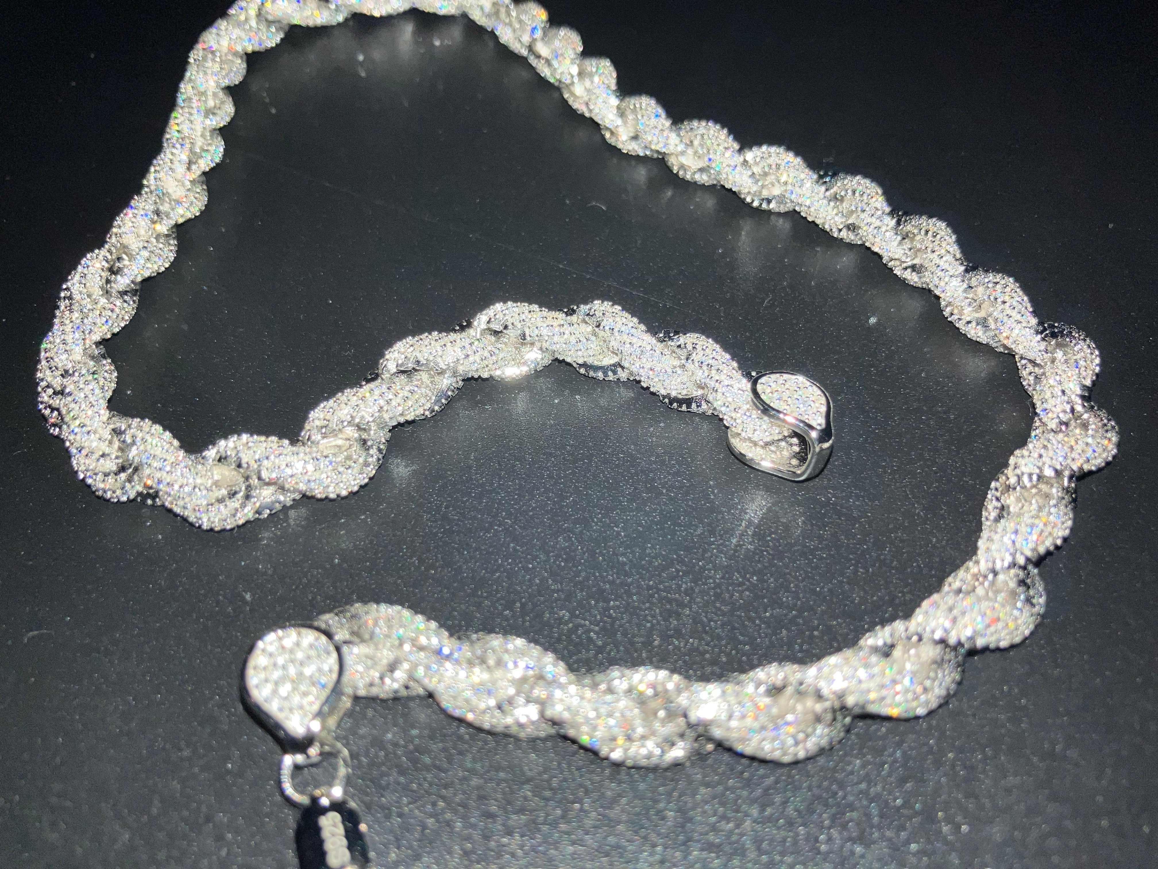 VVS+ GRA Certified Moissanite Rope Chain .925 Silver 8mm 18"-20"