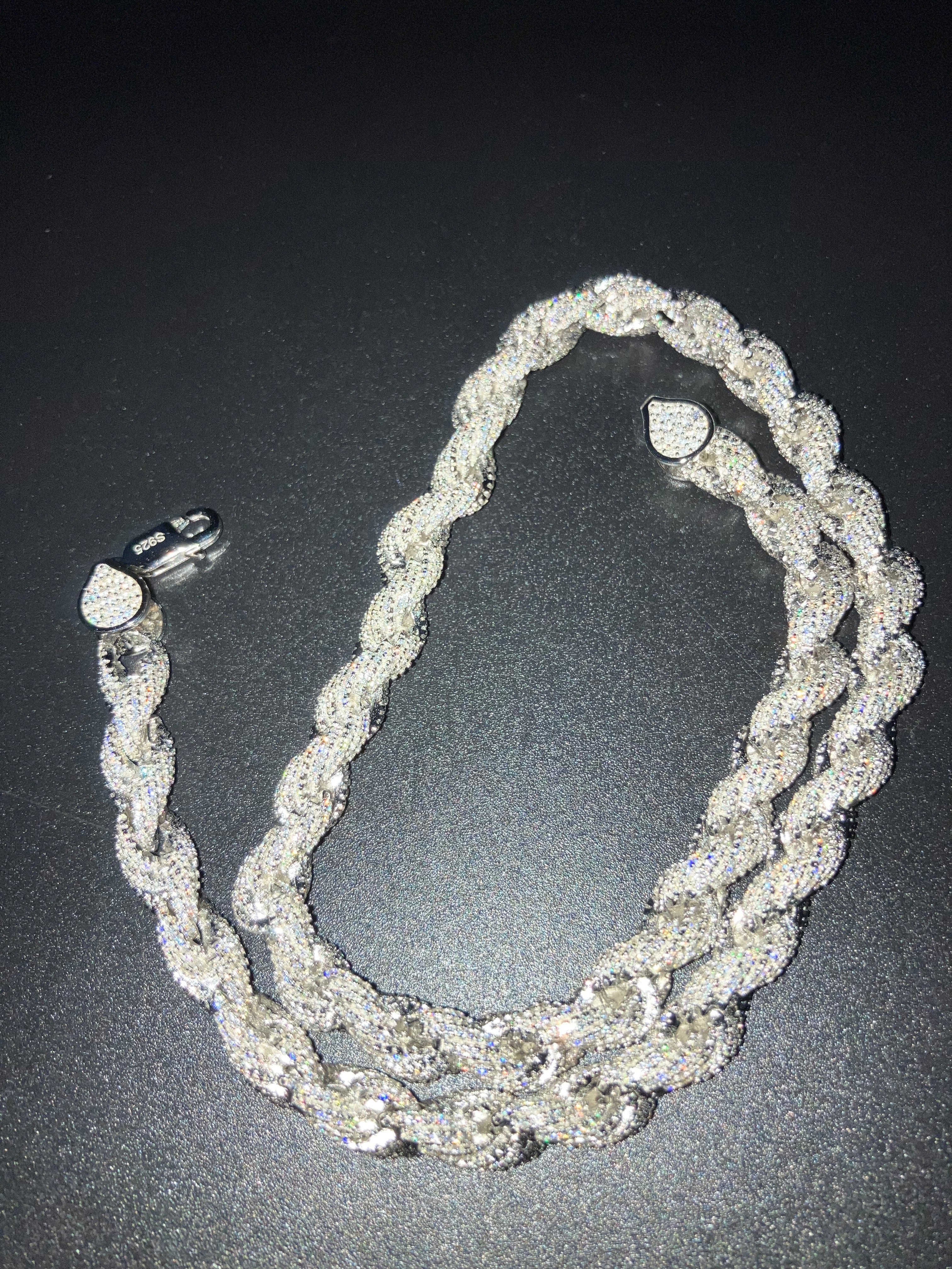 VVS+ GRA Certified Moissanite Rope Chain .925 Silver 8mm 18"-20"