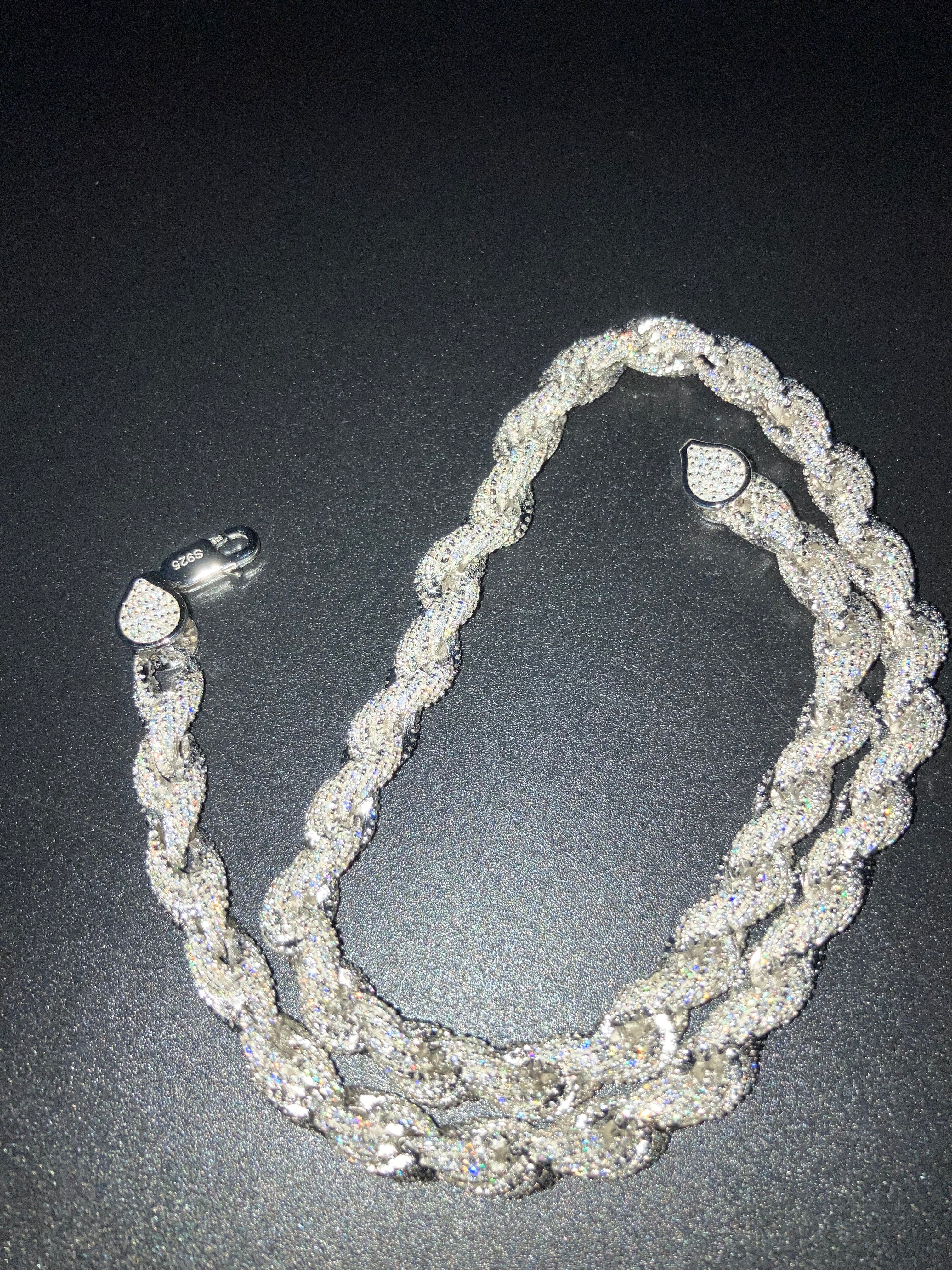 VVS+ GRA Certified Moissanite Rope Chain .925 Silver 8mm 18"-20"