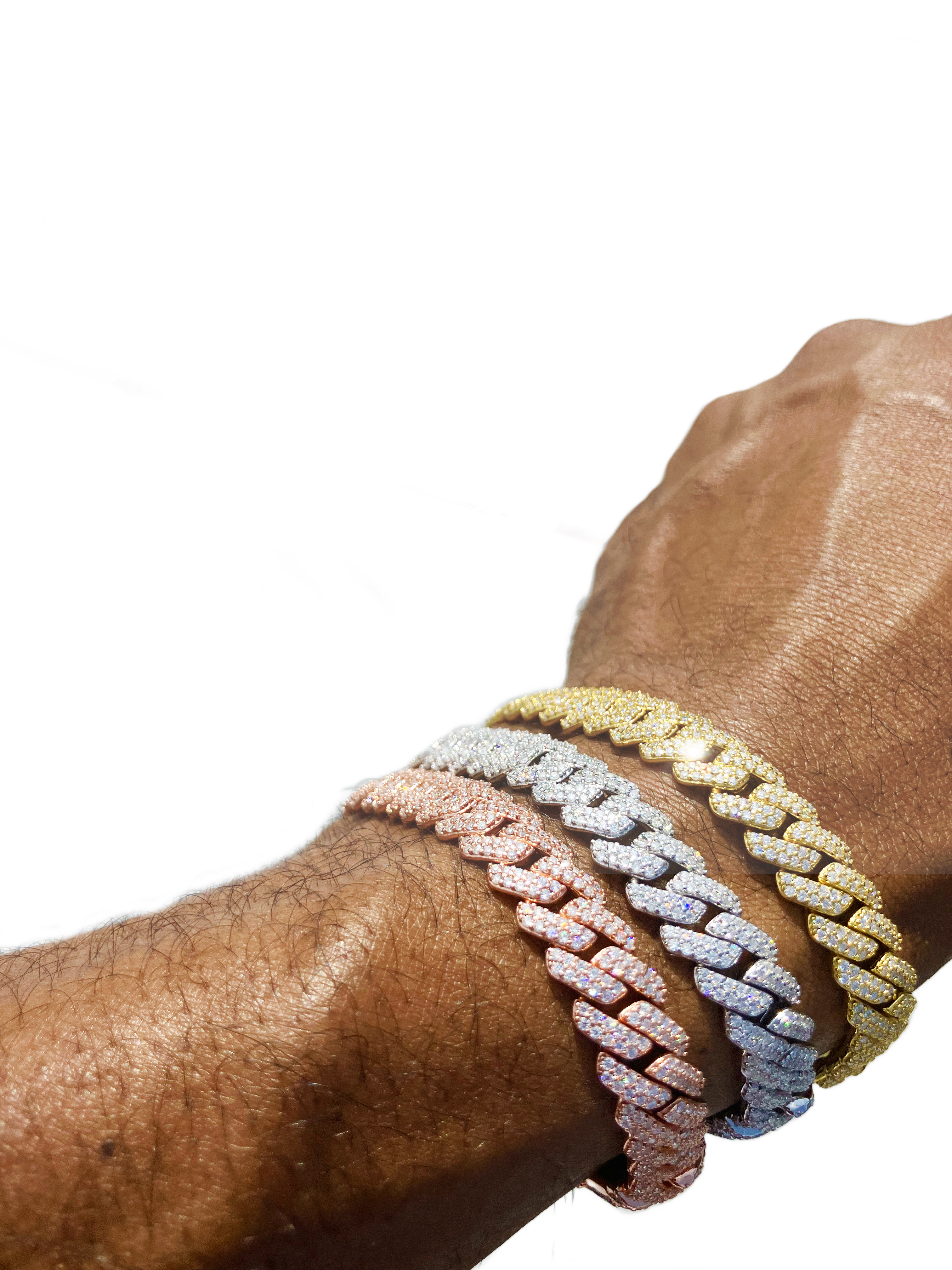 Men's 10mm Cuban Link Bracelet | 925 Sterling Silver | 7" & 8" Lengths | Silver, Rose Gold & Yellow Gold | Masterful Moissanite