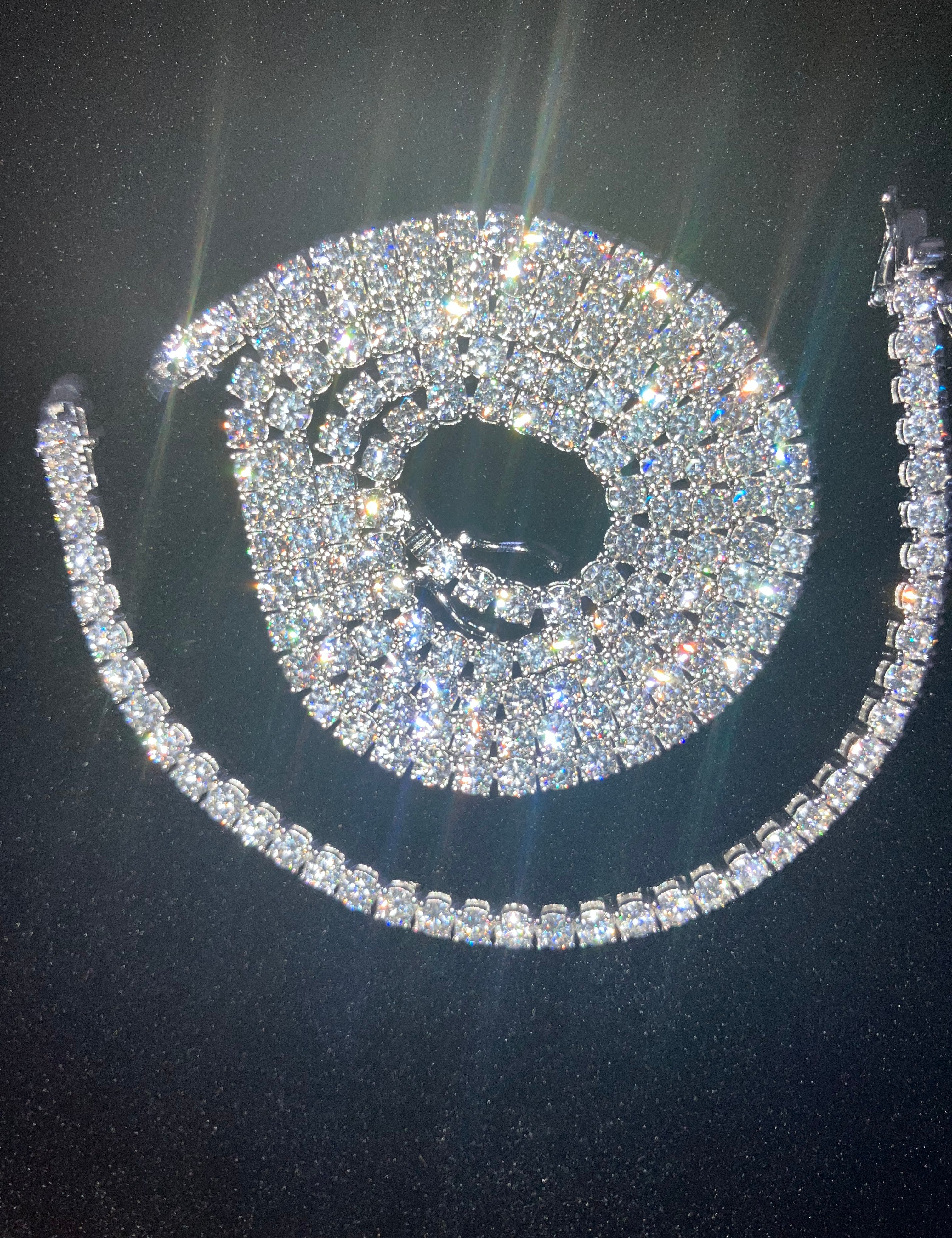 925 Silver Moissanite Tennis Chain Necklace with GRA Cert 18"-24" 2mm-5mm