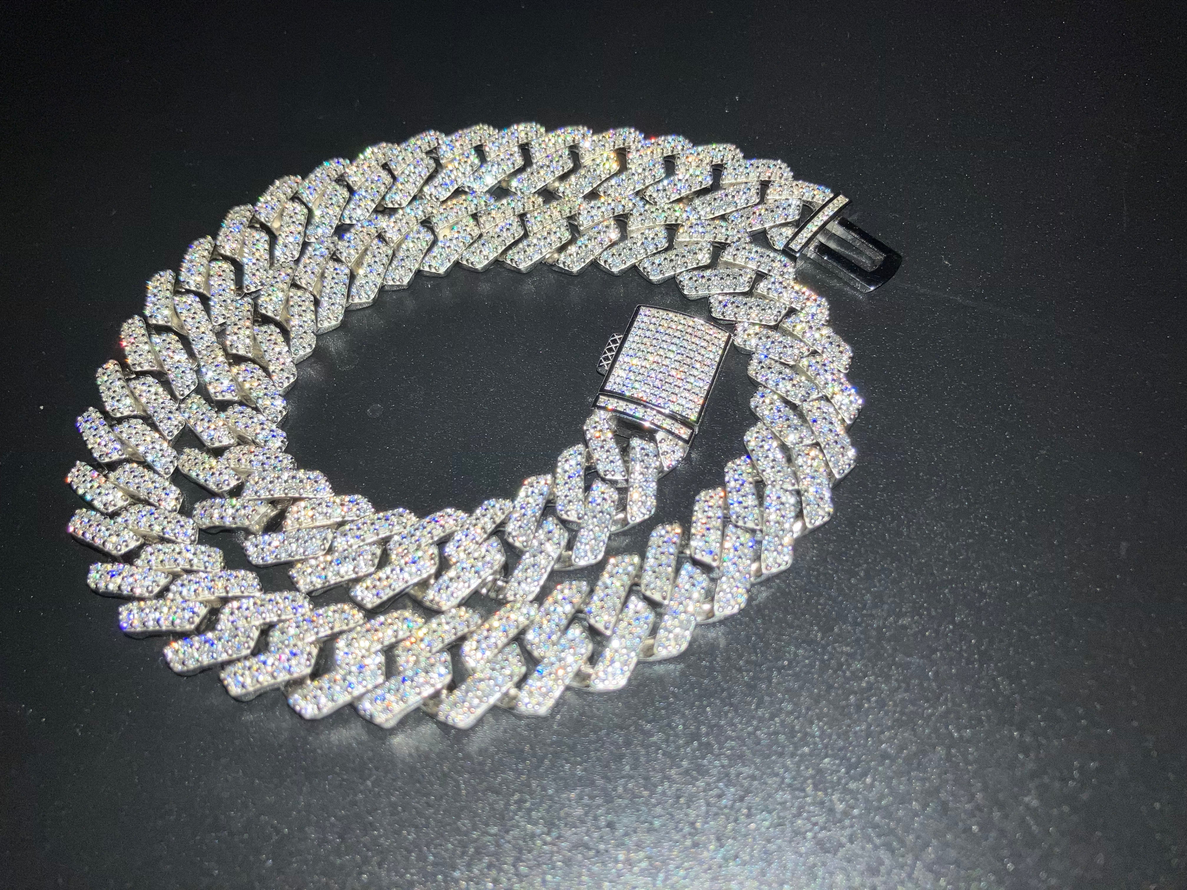 Moissanite Cuban Link Chain, 925 Sterling Silver, 10mm, 12mm, 15mm 18-24 inch, Men's
