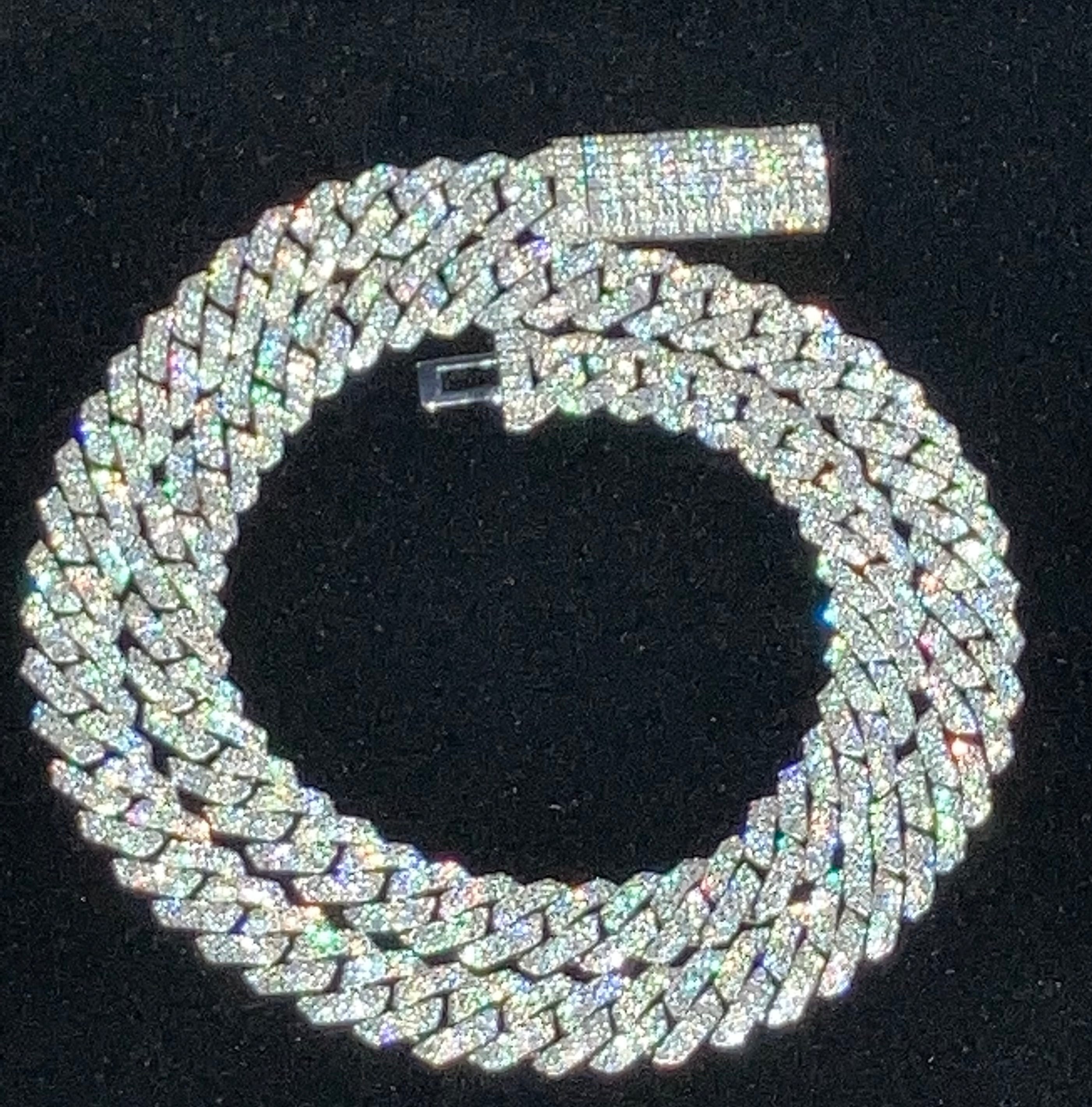Moissanite Cuban Link Chain, 925 Sterling Silver, 10mm, 12mm, 15mm 18-24 inch, Men's
