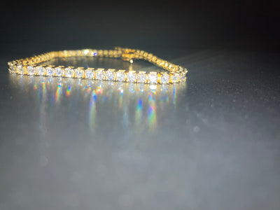 925 SIlver Moissanite Tennis Bracelet in Yellow Gold 3mm with GRA Certificate 8"