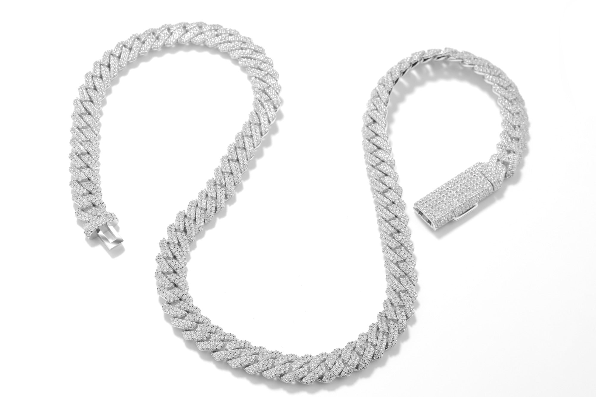 Moissanite Cuban Link Chain 10mm 12mm 15mm in 925 Silver 18” 20” 22" 24" with GRA Certificate