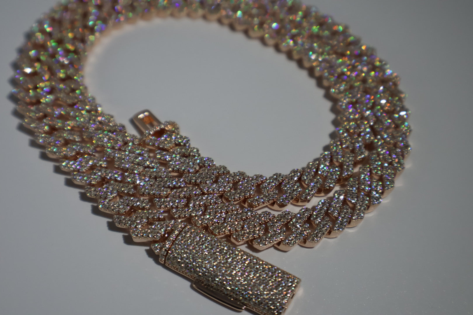 VVS+ GRA Certified Rose Gold Moissanite Cuban Link Chain 925 Silver 8mm-10mm 16"-22"