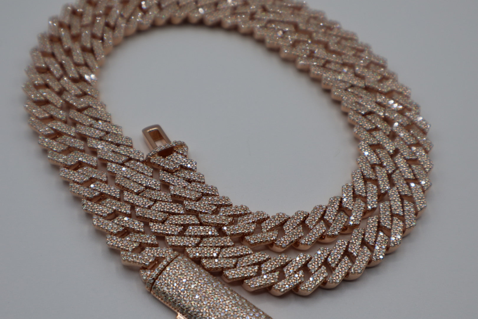 VVS+ GRA Certified Rose Gold Moissanite Cuban Link Chain 925 Silver 8mm-10mm 16"-22"
