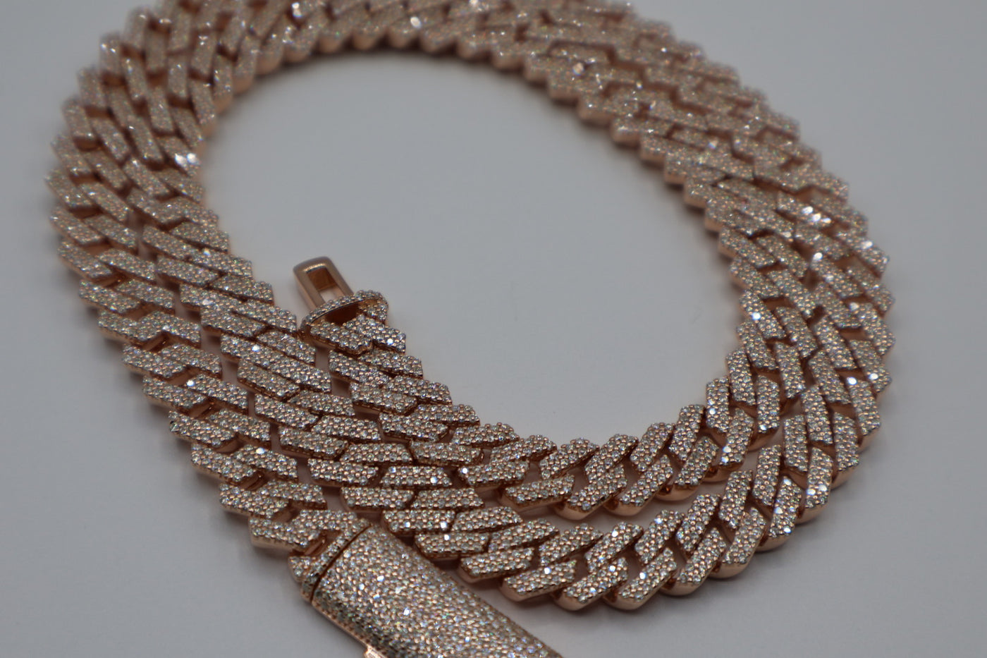 925 Silver Rose Gold Cuban Link Chain Necklace 8mm with GRA Certificate