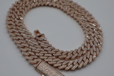 925 Silver Rose Gold Cuban Link Chain Necklace 8mm 10mm with GRA Certificate