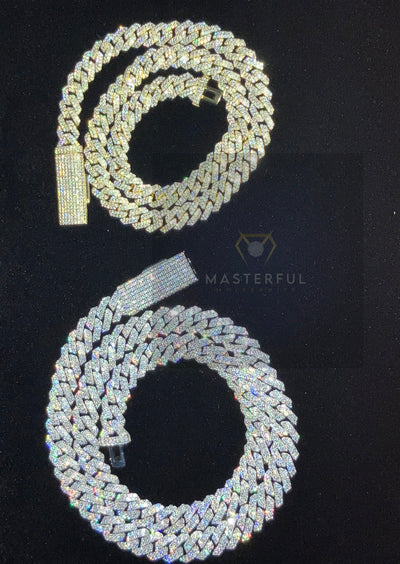 Moissanite Cuban Link Chain 10mm 12mm 15mm in 925 Silver 18” 20” 22" 24" with GRA Certificate