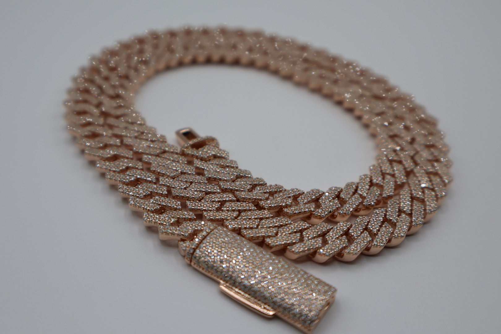 VVS+ GRA Certified Rose Gold Moissanite Cuban Link Chain 925 Silver 8mm-10mm 16"-22"