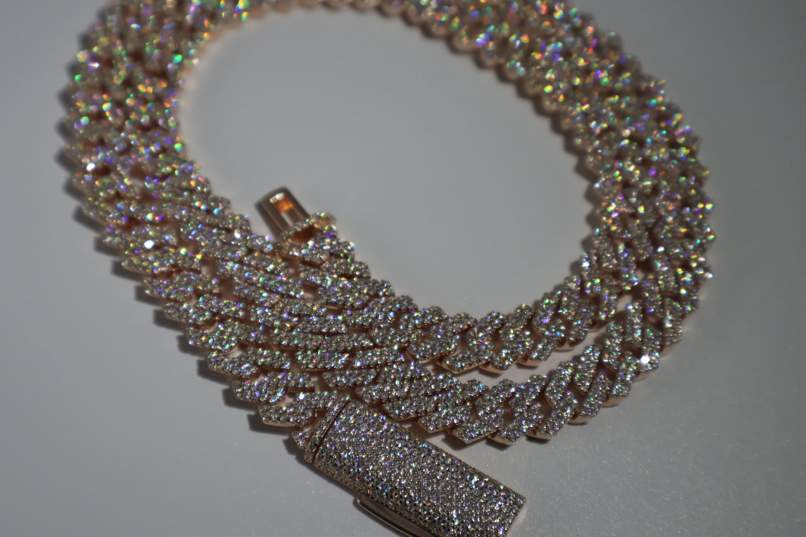 VVS+ GRA Certified Rose Gold Moissanite Cuban Link Chain 925 Silver 8mm-10mm 16"-22"