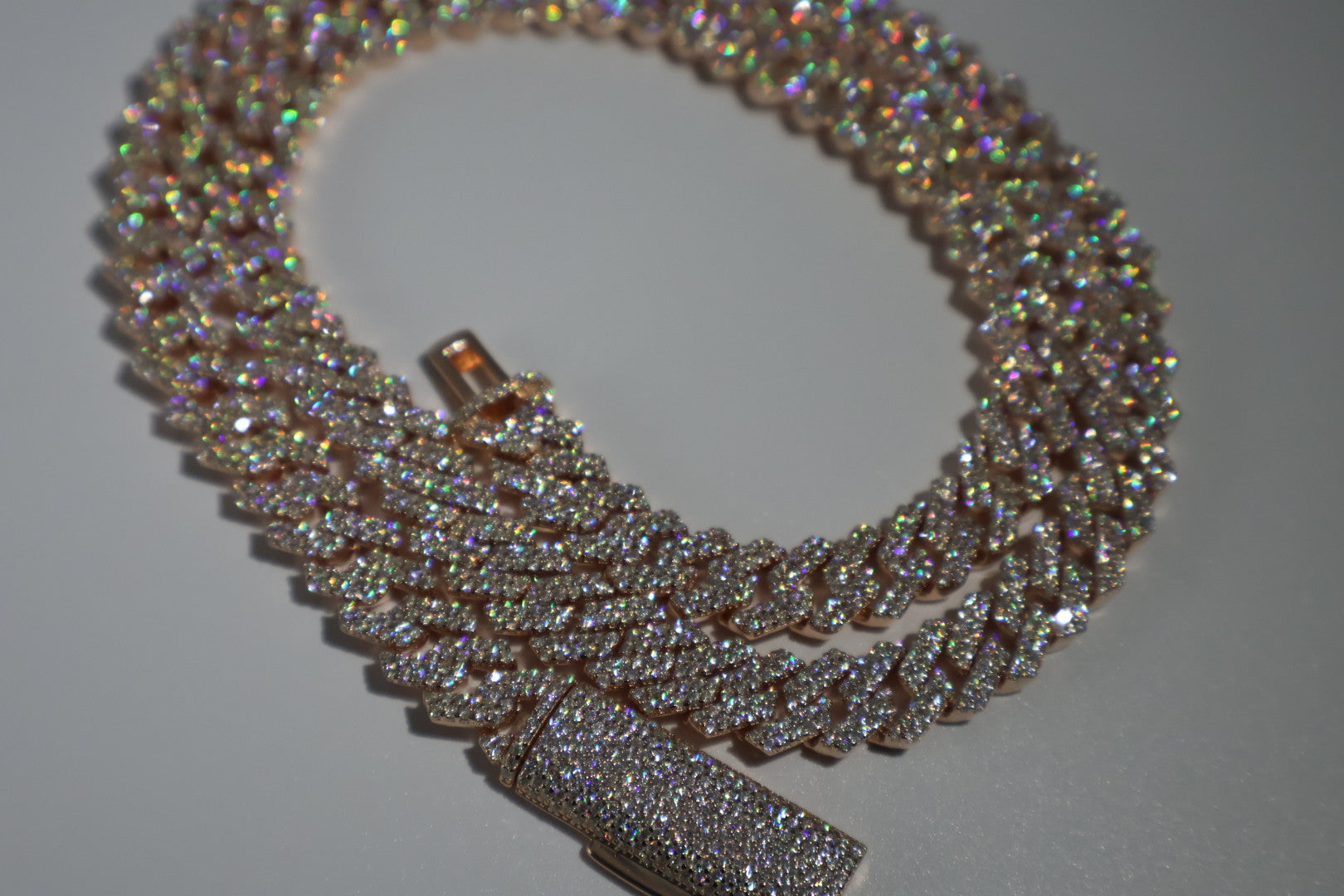 VVS+ GRA Certified Rose Gold Moissanite Cuban Link Chain 925 Silver 8mm-10mm 16"-22"