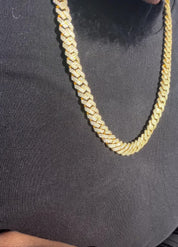 VVS+ GRA Certified Yellow Gold Moissanite Cuban Link Chain 925 Silver 10mm 18”-24”