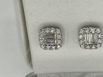 Silver Moissanite Earrings Micro Pave Emerald Cut 9.7 mm 11 ct