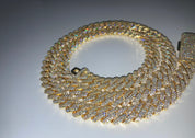VVS+ GRA Certified Yellow Gold Moissanite Cuban Link Chain Bracelet Set 925 Silver 10mm 18"-24"
