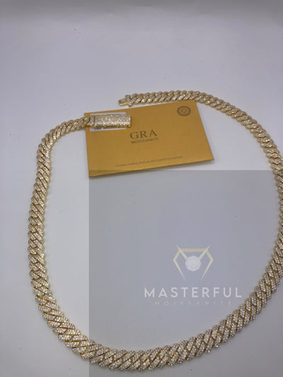 Moissanite Cuban Link Chain in Yellow Gold 10mm 18”-24” with GRA Certificate