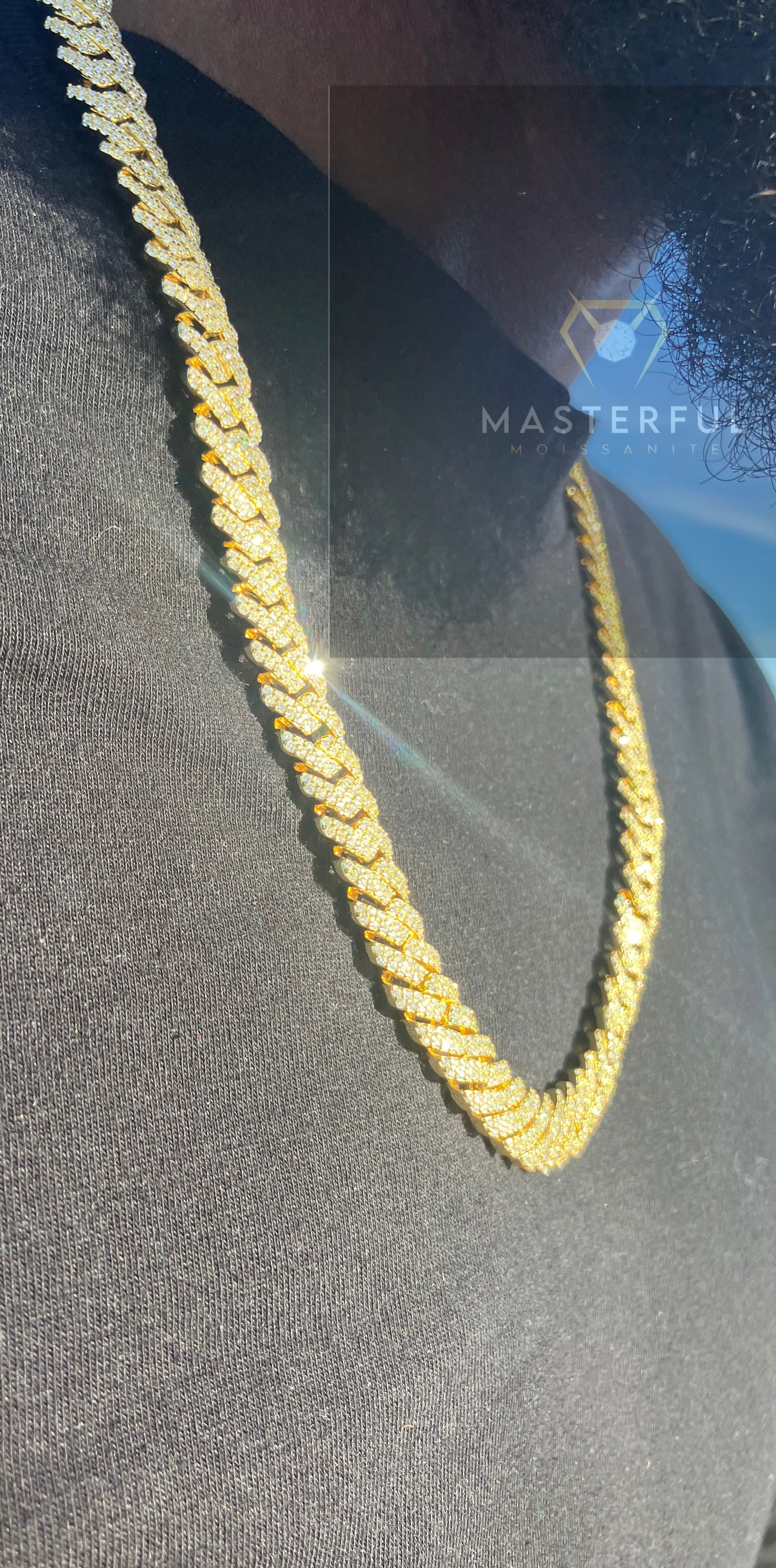 VVS+ GRA Certified Yellow Gold Moissanite Cuban Link Chain 925 Silver 10mm 18”-24”