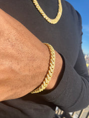 VVS+ GRA Certified Yellow Gold Moissanite Cuban Link Chain Bracelet Set 925 Silver 10mm 18"-24"