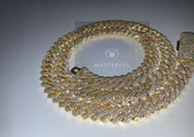 VVS+ GRA Certified Yellow Gold Moissanite Cuban Link Chain 925 Silver 10mm 18”-24”