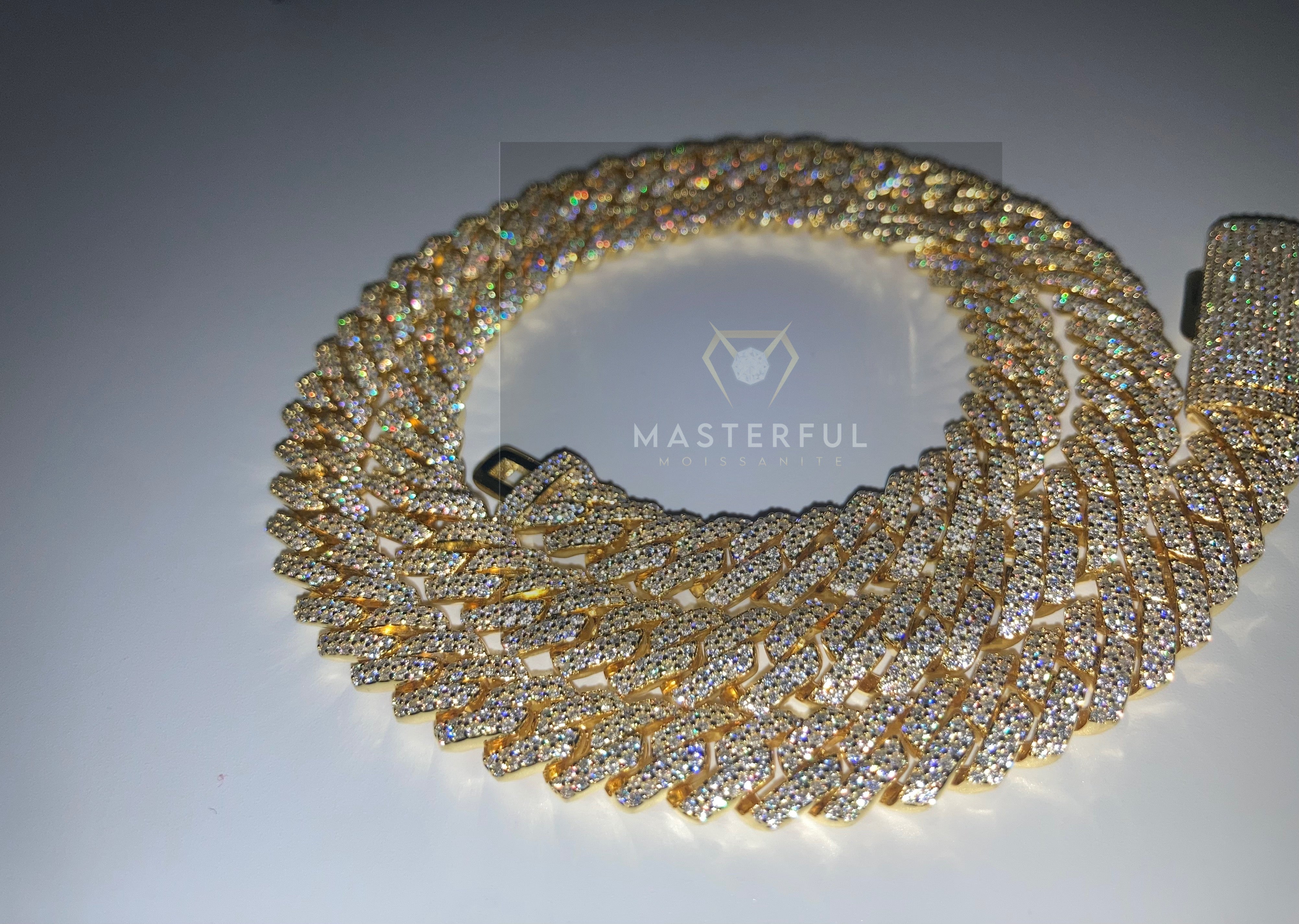 VVS+ GRA Certified Yellow Gold Moissanite Cuban Link Chain 925 Silver 10mm 18”-24”