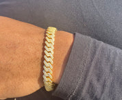 VVS+ GRA Certified Yellow Gold Moissanite Cuban Link Chain Bracelet Set 925 Silver 10mm 18"-24"