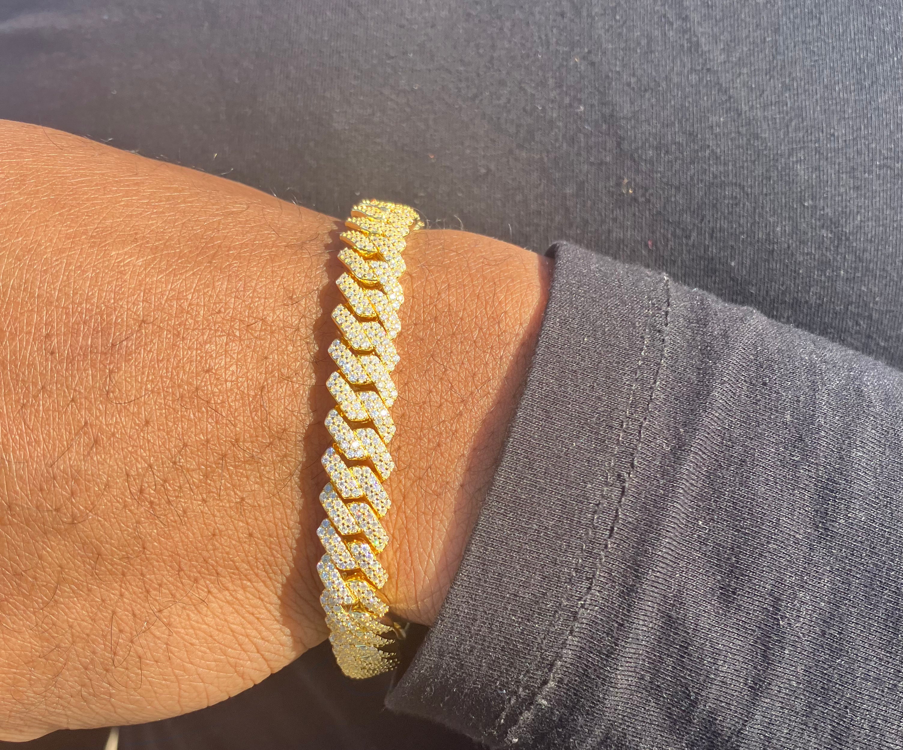 VVS+ GRA Certified Yellow Gold Moissanite Cuban Link Chain Bracelet Set 925 Silver 10mm 18"-24"