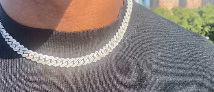 Moissanite Cuban Link Chain, 925 Sterling Silver, 10mm, 12mm, 15mm 18-24 inch, Men's