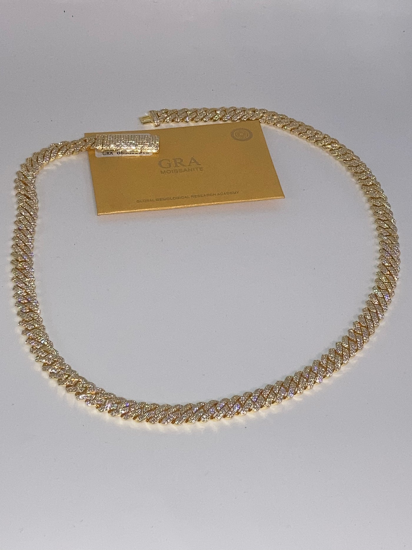 Moissanite Cuban Link Chain Bracelet Set in Yellow Gold 10mm with GRA Certificate