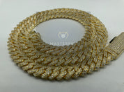 VVS+ GRA Certified Yellow Gold Moissanite Cuban Link Chain 925 Silver 10mm 18”-24”