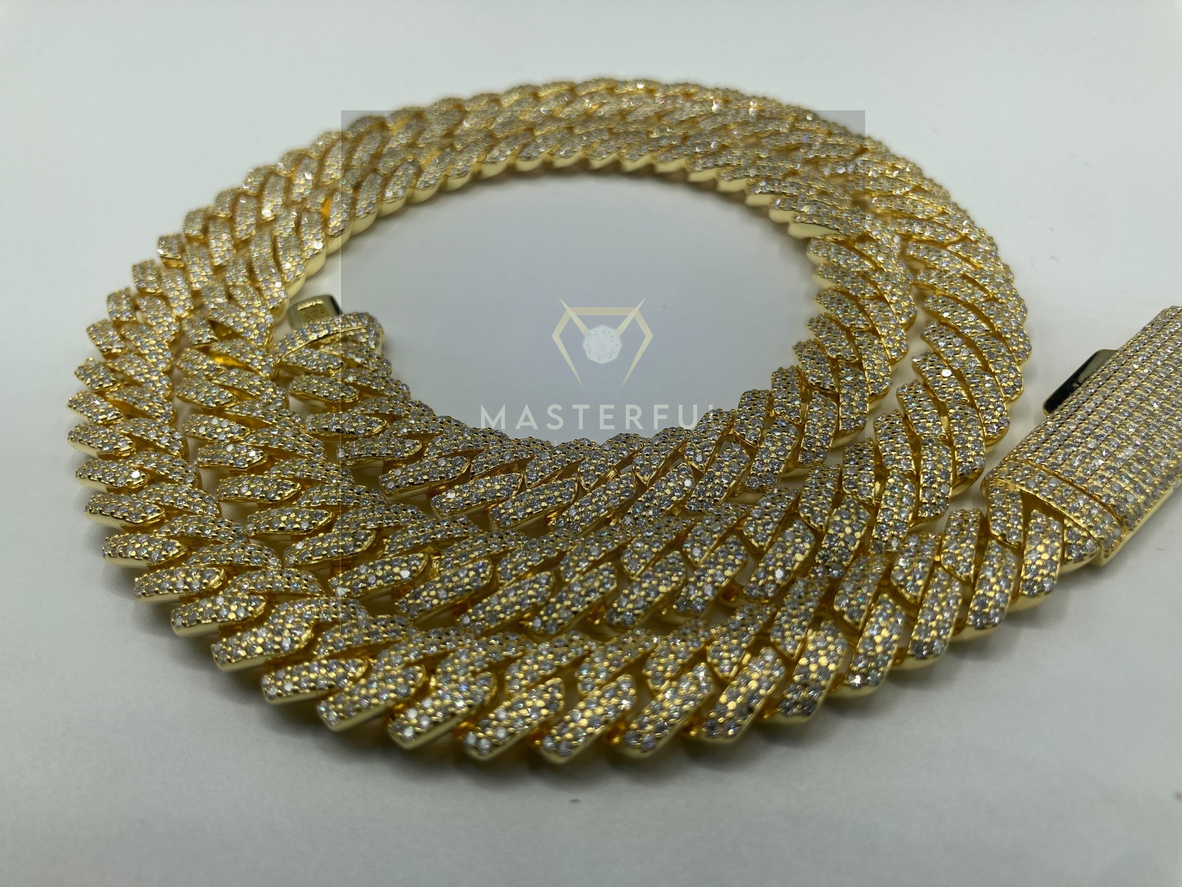 VVS+ GRA Certified Yellow Gold Moissanite Cuban Link Chain 925 Silver 10mm 18”-24”