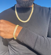 VVS+ GRA Certified Yellow Gold Moissanite Cuban Link Chain Bracelet Set 925 Silver 10mm 18"-24"